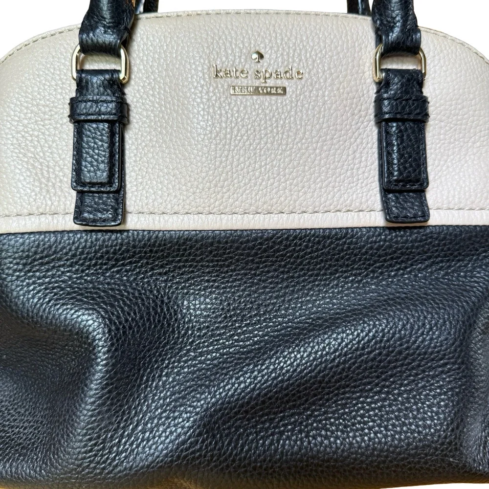 Kate Spade New York Black & Cream Leather Pebble Double Handle Purse Handbag